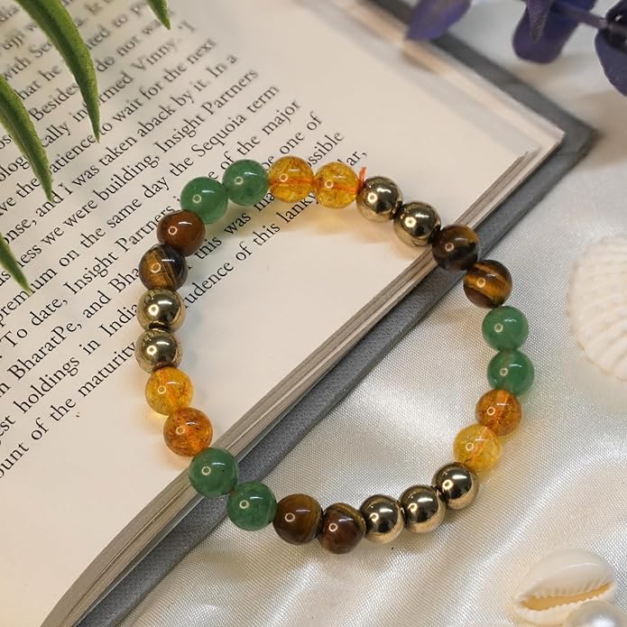 Dhan yog Bracelet [Combination Of Pure Citrine + Tiger Eye + Pyrite + Green Aventurine]