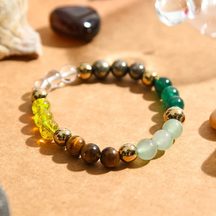 Dhan yog Bracelet [Combination Of Pure Citrine + Tiger Eye + Pyrite + Green Aventurine]
